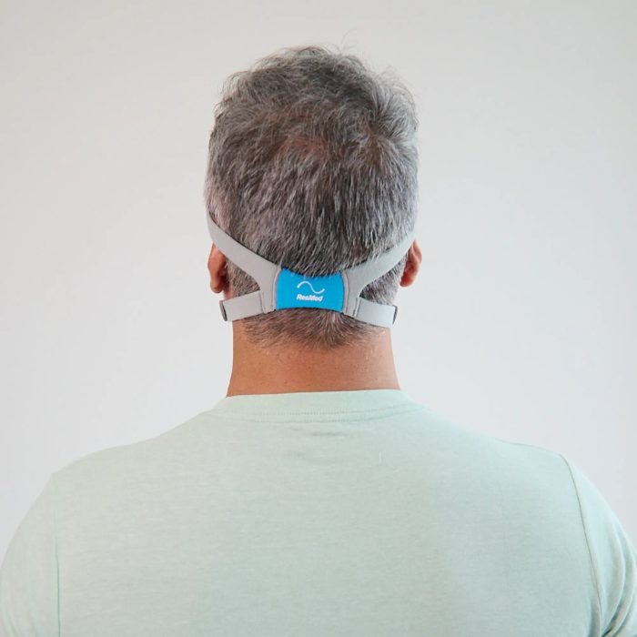 man wearing resmed airfit f30 full face mask back view 3