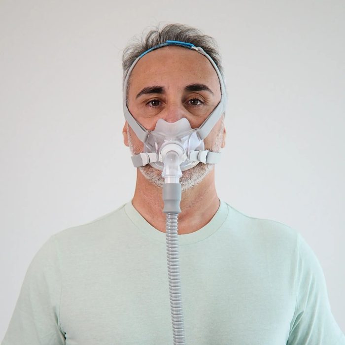 man wearing resmed airfit f30 full face mask front view 3